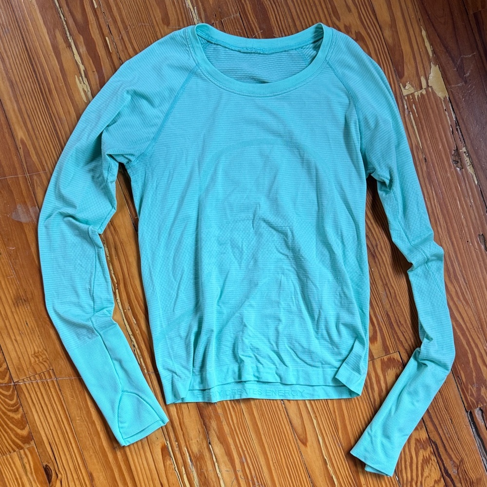 Lululemon Swiftly Tech Longsleeve Race Waist Length Size 6 Wild Mint Blue Teal